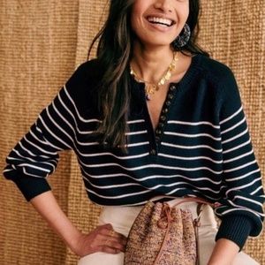 Sezane Navy and White Striped Sweater